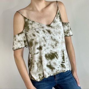 American Eagle Soft & Sexy green Tie Dye Cols Shoulder Top